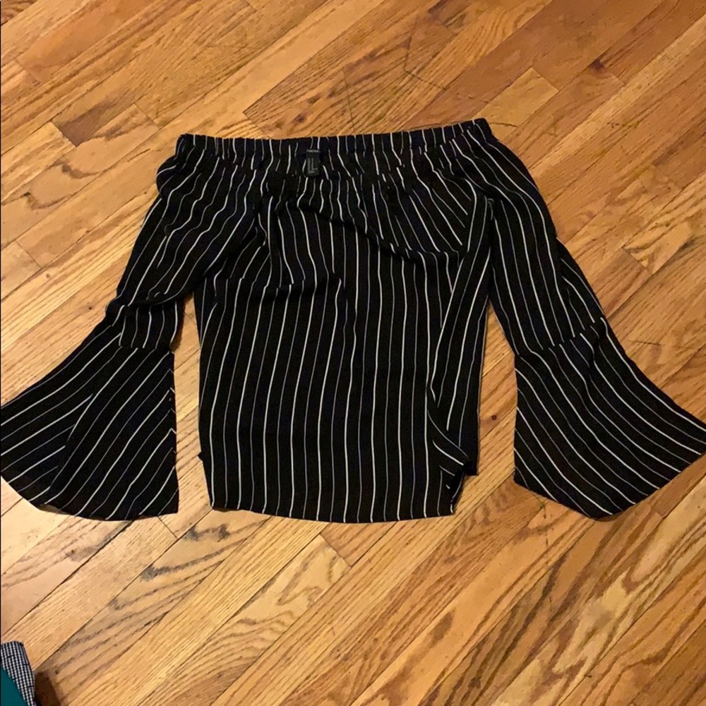 Off the shoulder navy blue blouse